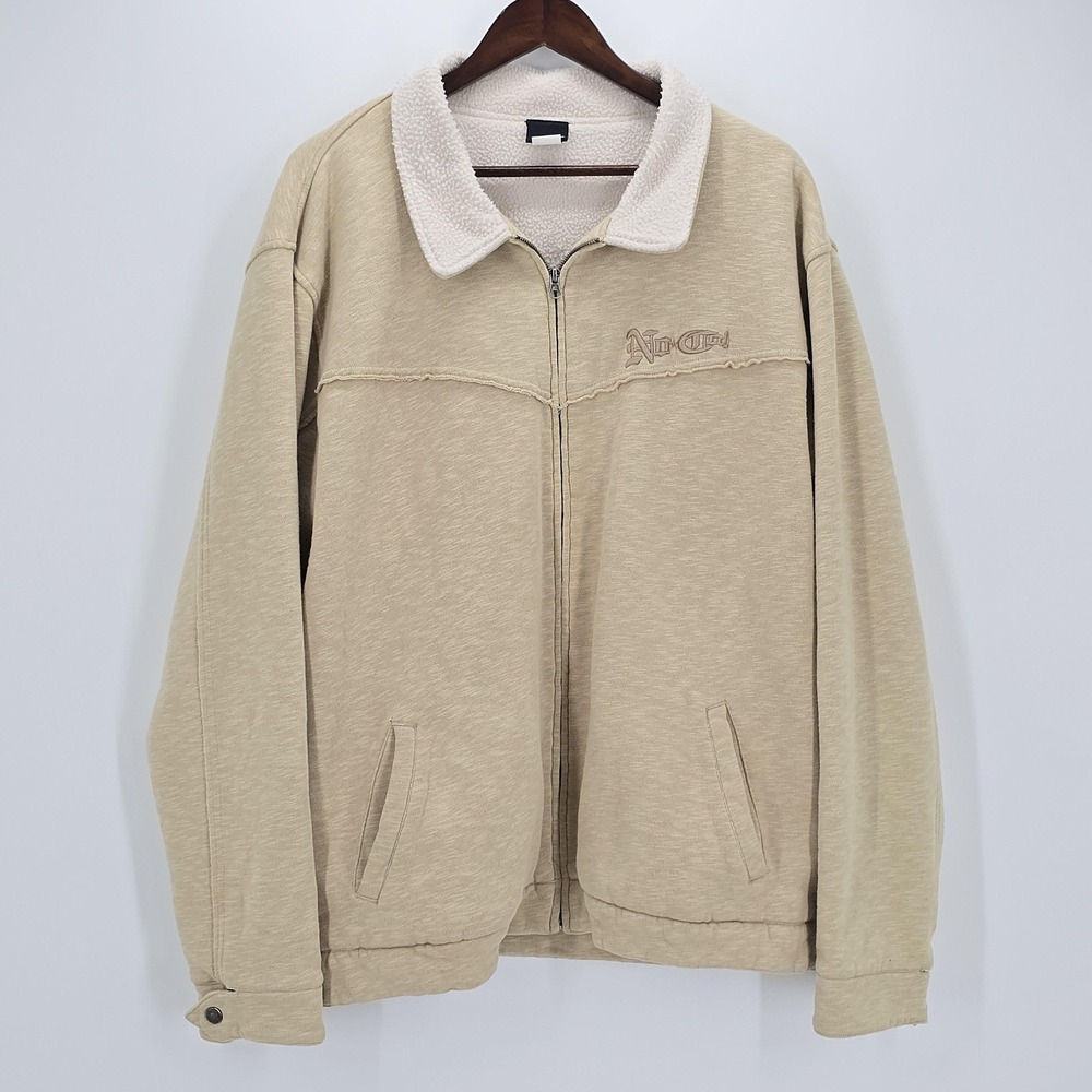 No Fear Fleece Jacket XL Beige Full Zip Sherpa Lined Y2K Skate Grunge Cozy